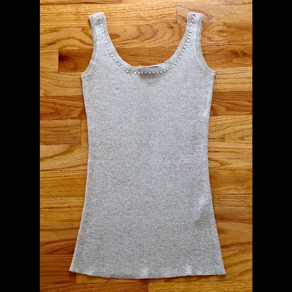 bebe Tops - Bebe light gold tank top with diamanté neckline S